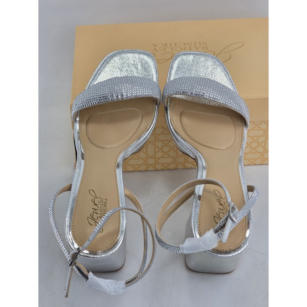 Jewel Badgley Mischka Teddi Platform Block Heels Silver - 10 M - NEW - Picture 12 of 12
